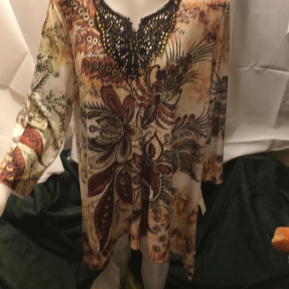 NWOT sz 3x brown/yellow subliminal top